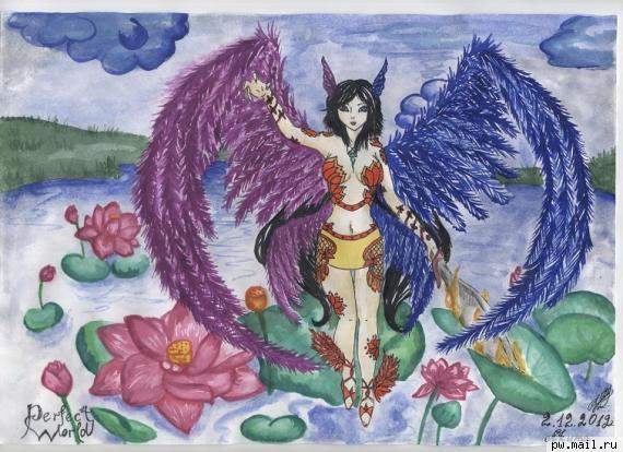Девушка с крыльями :: Девушка-жрец по большей части, придуманный образ,в качестве фона используются лилии со свадебного ежедневного квеста.